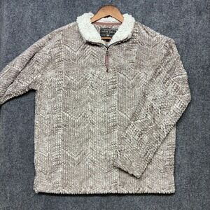 True Grit Pullover Fleece Mens XL Brown Frosty Tipped Pile 1/4 Zip Sherpa Collar